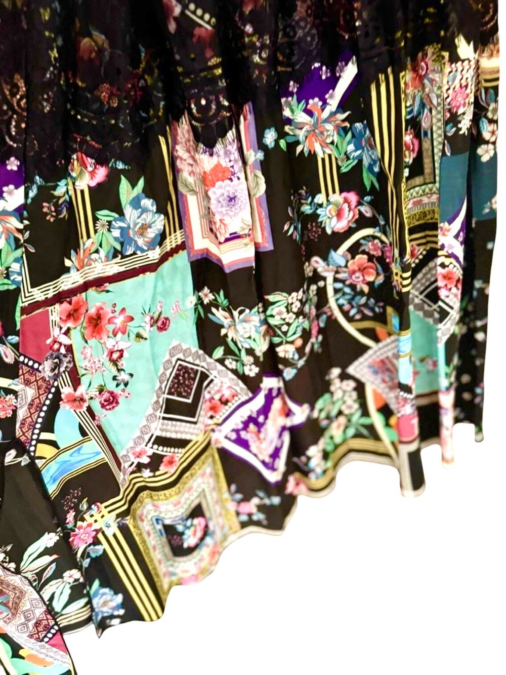 Johnny Was Elderberry Lace Midi Dress Silk Floral Patchwork NWT S - Picture 11 of 16